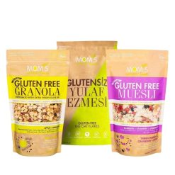حقيبة فطور خالي من الجلوتين من Mom’s natural Foods | منتجات صحية ولذيذة لأفكار فطور متنوعة | 3 عبوات 300 جرام (جرانولا بالتفاح والقرفة، موسلي بالتوت والفراولة، شوفان)